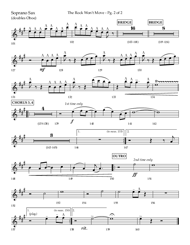 The Rock Won't Move (Choral Anthem SATB) Soprano Sax (Lifeway Choral / Arr. Danny Zaloudik)
