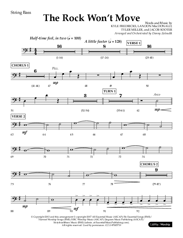 The Rock Won't Move (Choral Anthem SATB) String Bass (Lifeway Choral / Arr. Danny Zaloudik)