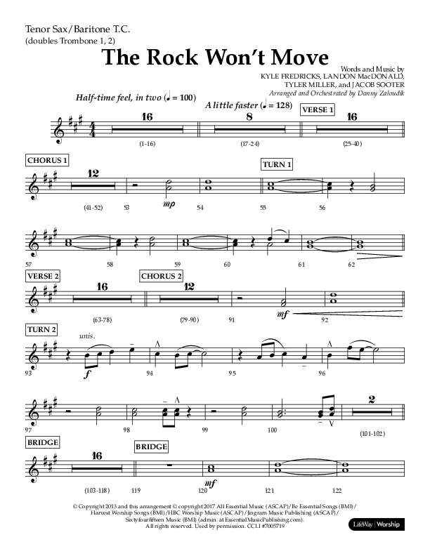 The Rock Won't Move (Choral Anthem SATB) Tenor Sax/Baritone T.C. (Lifeway Choral / Arr. Danny Zaloudik)