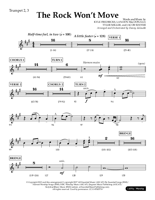The Rock Won't Move (Choral Anthem SATB) Trumpet 2/3 (Lifeway Choral / Arr. Danny Zaloudik)