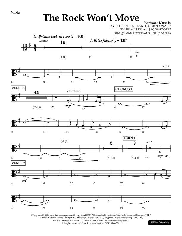 The Rock Won't Move (Choral Anthem SATB) Viola (Lifeway Choral / Arr. Danny Zaloudik)