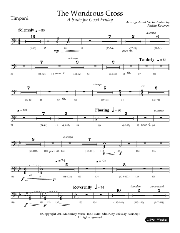 The Wondrous Cross (A Suite For Good Friday) (Choral Anthem SATB) Timpani (Lifeway Choral / Arr. Philip Keveren)