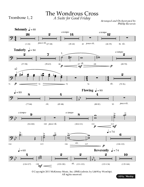 The Wondrous Cross (A Suite For Good Friday) (Choral Anthem SATB) Trombone 1/2 (Lifeway Choral / Arr. Philip Keveren)
