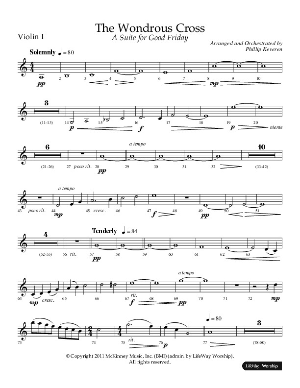 The Wondrous Cross (A Suite For Good Friday) (Choral Anthem SATB) Violin 1 (Lifeway Choral / Arr. Philip Keveren)