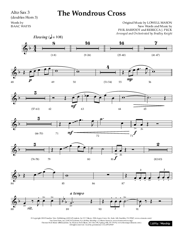 The Wondrous Cross (Choral Anthem SATB) Alto Sax (Lifeway Choral / Arr. Bradley Knight)