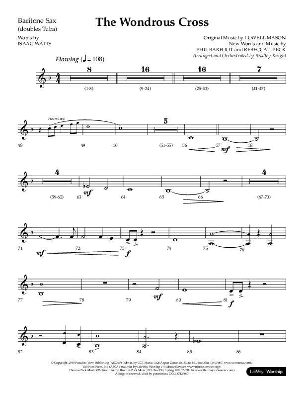 The Wondrous Cross (Choral Anthem SATB) Bari Sax (Lifeway Choral / Arr. Bradley Knight)