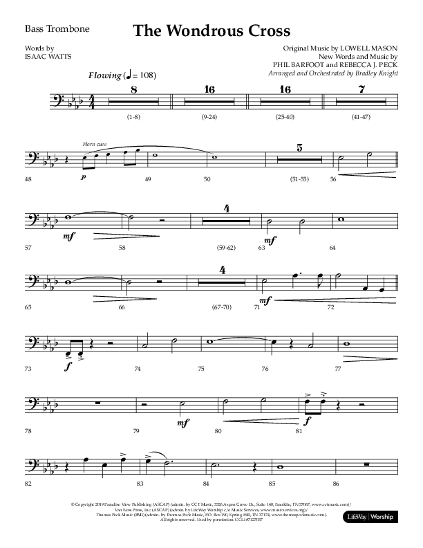 The Wondrous Cross (Choral Anthem SATB) Bass Trombone (Lifeway Choral / Arr. Bradley Knight)
