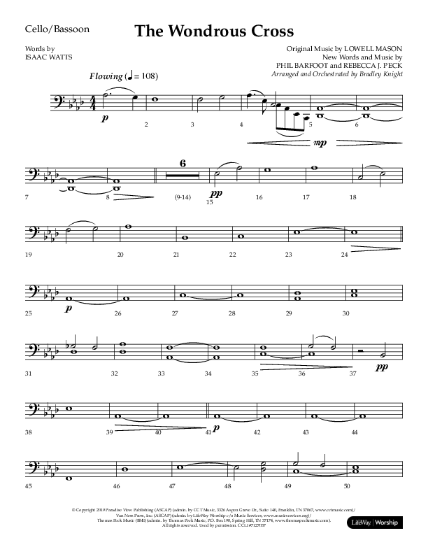 The Wondrous Cross (Choral Anthem SATB) Cello (Lifeway Choral / Arr. Bradley Knight)