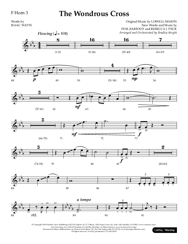 The Wondrous Cross (Choral Anthem SATB) French Horn 3 (Lifeway Choral / Arr. Bradley Knight)