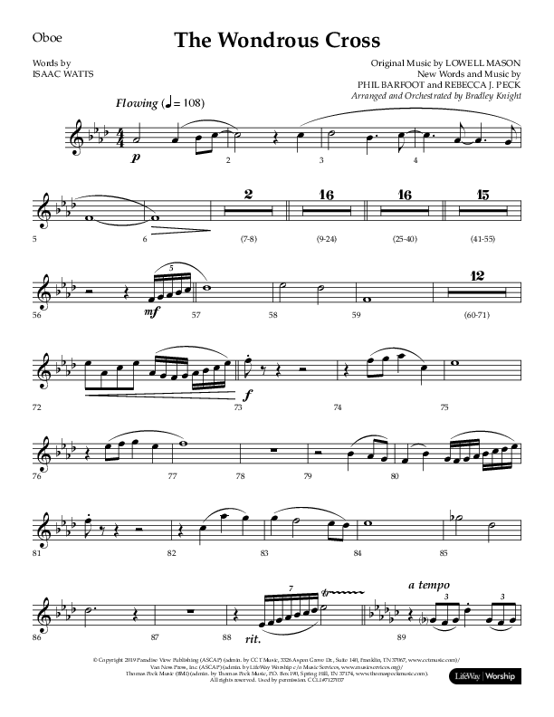 The Wondrous Cross (Choral Anthem SATB) Oboe (Lifeway Choral / Arr. Bradley Knight)