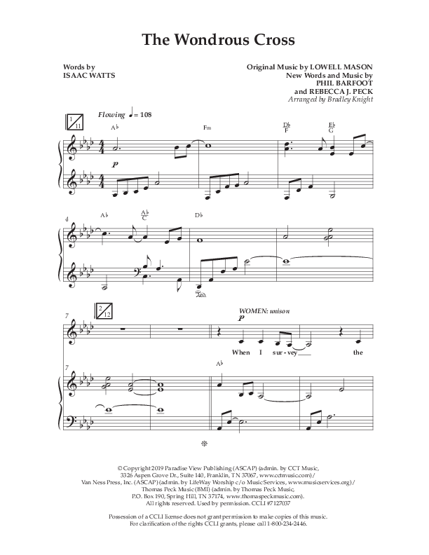 The Wondrous Cross (Choral Anthem SATB) Anthem (SATB/Piano) (Lifeway Choral / Arr. Bradley Knight)