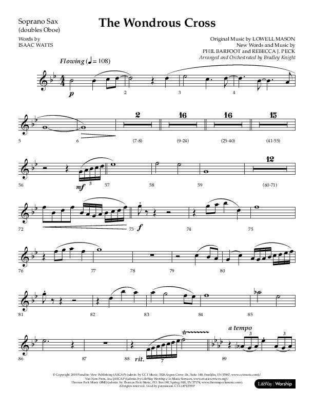 The Wondrous Cross (Choral Anthem SATB) Soprano Sax (Lifeway Choral / Arr. Bradley Knight)