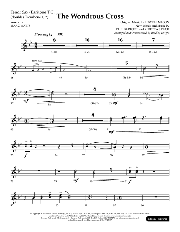 The Wondrous Cross (Choral Anthem SATB) Tenor Sax/Baritone T.C. (Lifeway Choral / Arr. Bradley Knight)