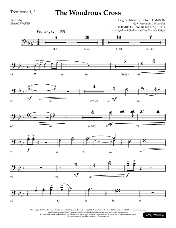 The Wondrous Cross (Choral Anthem SATB) Trombone 1/2 (Lifeway Choral / Arr. Bradley Knight)