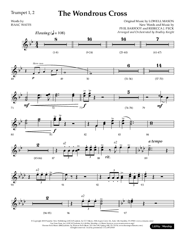 The Wondrous Cross (Choral Anthem SATB) Trumpet 1,2 (Lifeway Choral / Arr. Bradley Knight)