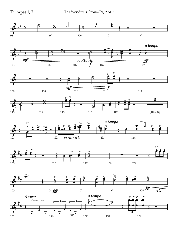 The Wondrous Cross (Choral Anthem SATB) Trumpet 1,2 (Lifeway Choral / Arr. Bradley Knight)