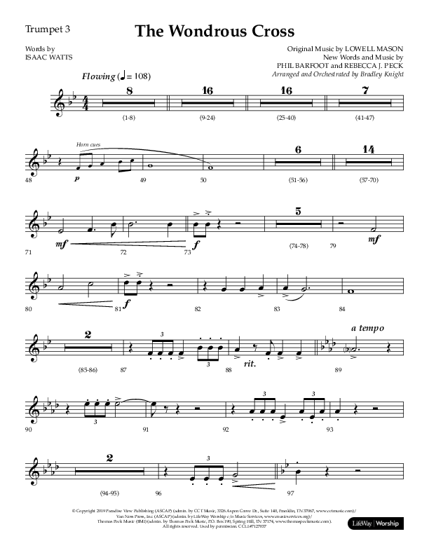 The Wondrous Cross (Choral Anthem SATB) Trumpet 3 (Lifeway Choral / Arr. Bradley Knight)