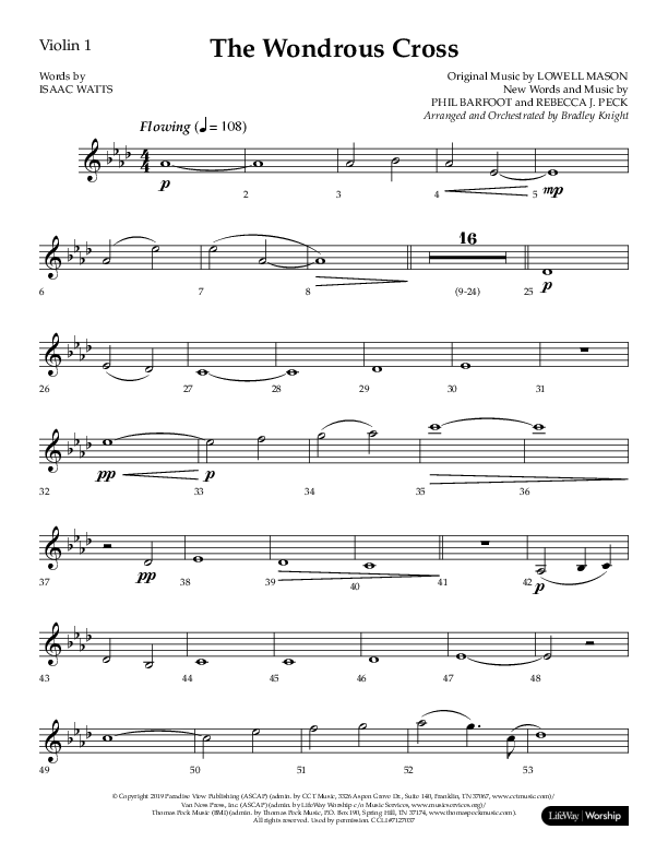 The Wondrous Cross (Choral Anthem SATB) Violin 1 (Lifeway Choral / Arr. Bradley Knight)