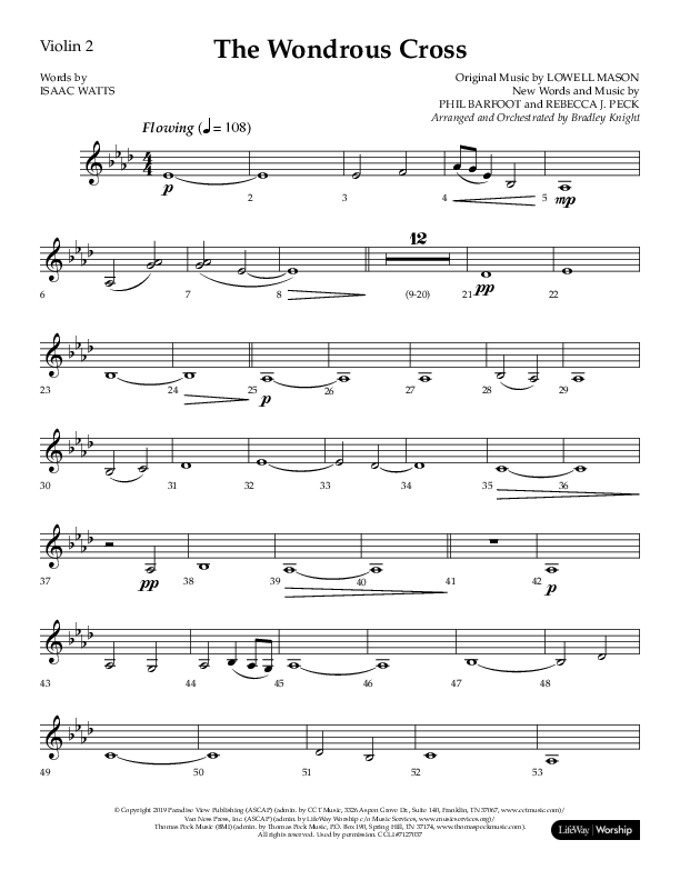 The Wondrous Cross (Choral Anthem SATB) Violin 2 (Lifeway Choral / Arr. Bradley Knight)