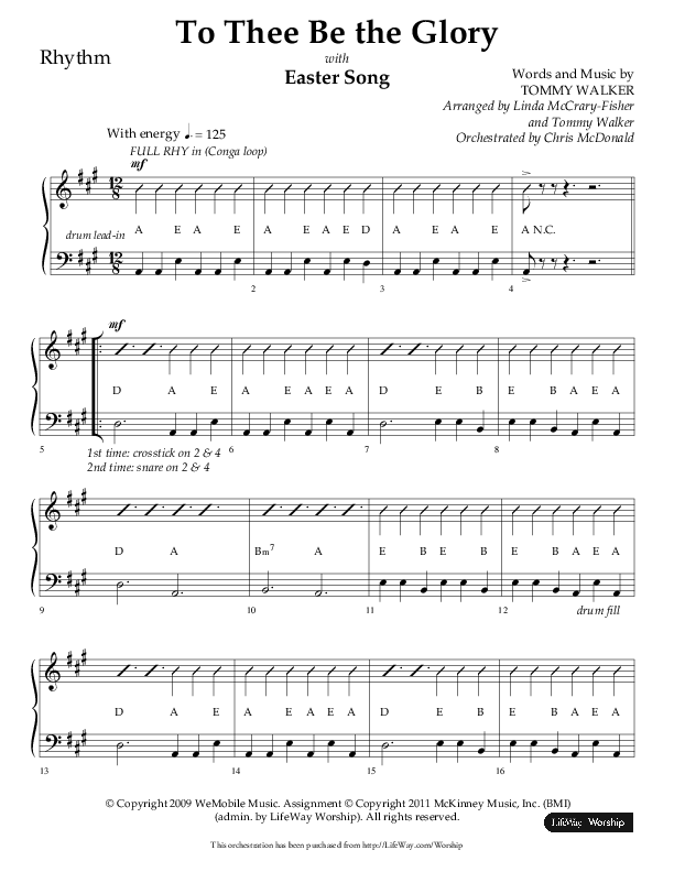 To Thee Be the Glory with Easter Song (Choral Anthem SATB) Rhythm Chart (Lifeway Choral / Arr. Linda McCrary-Fisher / Arr. Tommy Walker)