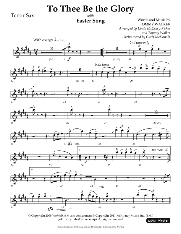 To Thee Be the Glory with Easter Song (Choral Anthem SATB) Tenor Sax 1 (Lifeway Choral / Arr. Linda McCrary-Fisher / Arr. Tommy Walker)