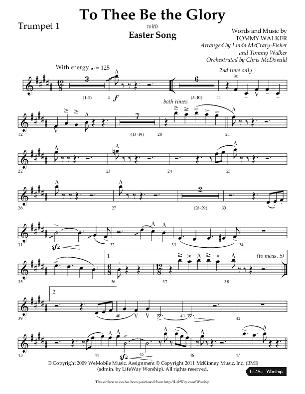 To Thee Be the Glory with Easter Song (Choral Anthem SATB) Trumpet 1 (Lifeway Choral / Arr. Linda McCrary-Fisher / Arr. Tommy Walker)