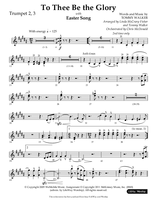 To Thee Be the Glory with Easter Song (Choral Anthem SATB) Trumpet 2/3 (Lifeway Choral / Arr. Linda McCrary-Fisher / Arr. Tommy Walker)