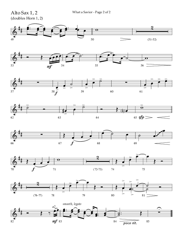 What A Savior (Choral Anthem SATB) Alto Sax 1/2 (Lifeway Choral / Arr. David Wise / Orch. David Shipps)