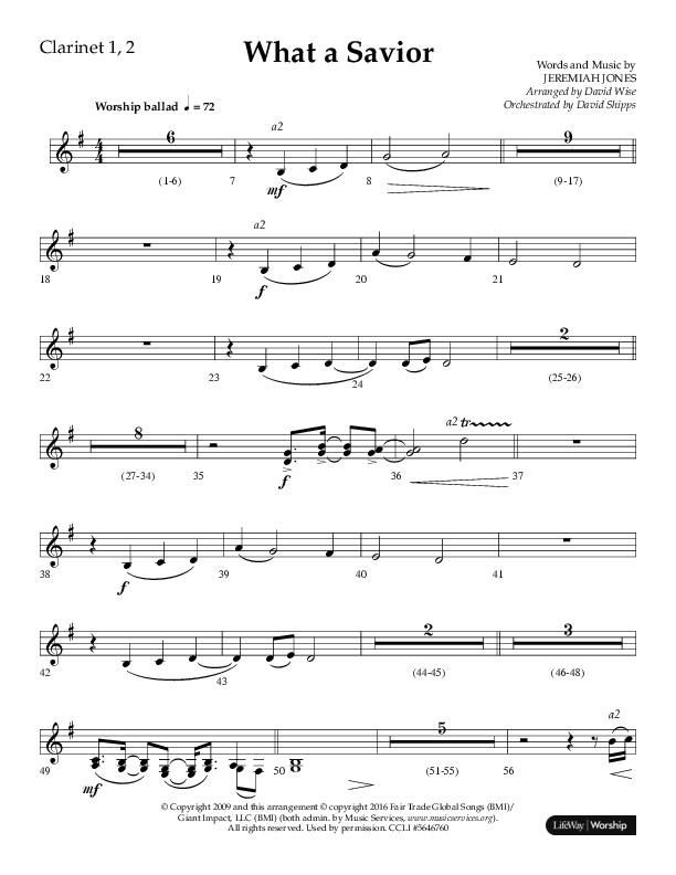 What A Savior (Choral Anthem SATB) Clarinet 1/2 (Lifeway Choral / Arr. David Wise / Orch. David Shipps)