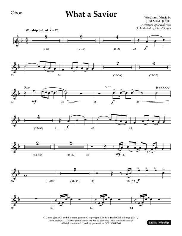 What A Savior (Choral Anthem SATB) Oboe (Lifeway Choral / Arr. David Wise / Orch. David Shipps)