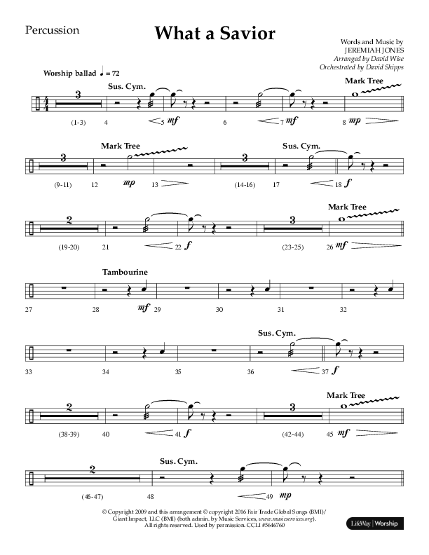 What A Savior (Choral Anthem SATB) Percussion (Lifeway Choral / Arr. David Wise / Orch. David Shipps)