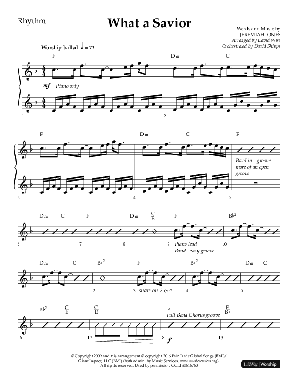 What A Savior (Choral Anthem SATB) Lead Melody & Rhythm (Lifeway Choral / Arr. David Wise / Orch. David Shipps)