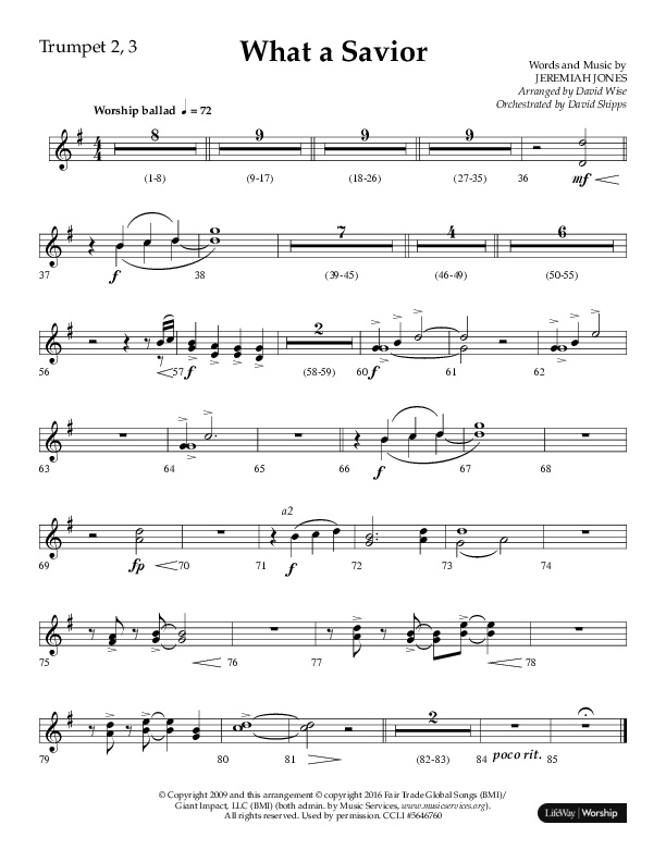 What A Savior (Choral Anthem SATB) Trumpet 2/3 (Lifeway Choral / Arr. David Wise / Orch. David Shipps)