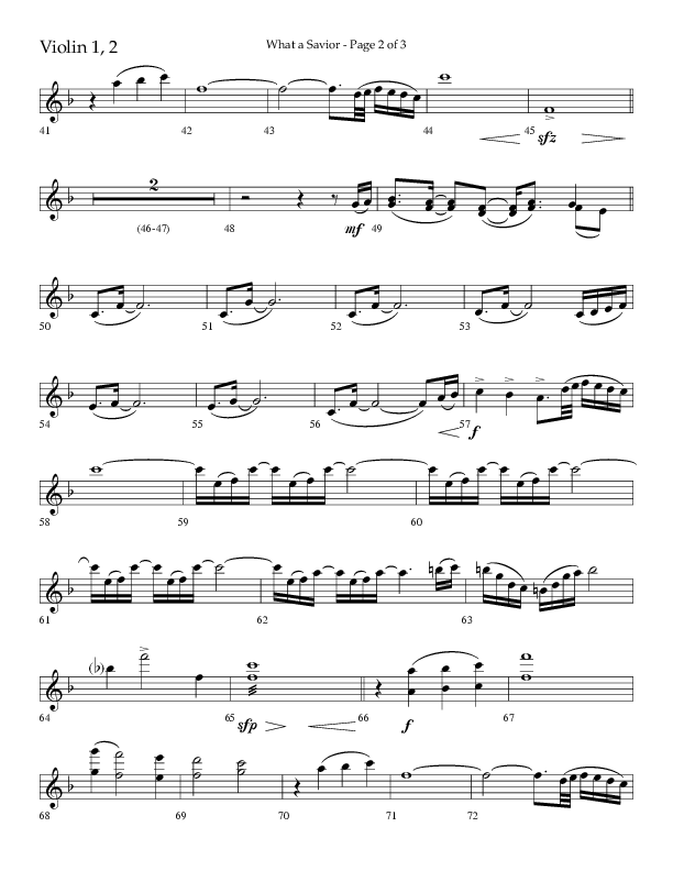 What A Savior (Choral Anthem SATB) Violin 1/2 (Lifeway Choral / Arr. David Wise / Orch. David Shipps)