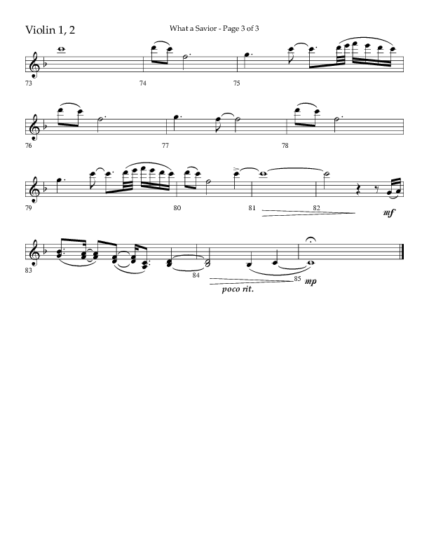 What A Savior (Choral Anthem SATB) Violin 1/2 (Lifeway Choral / Arr. David Wise / Orch. David Shipps)