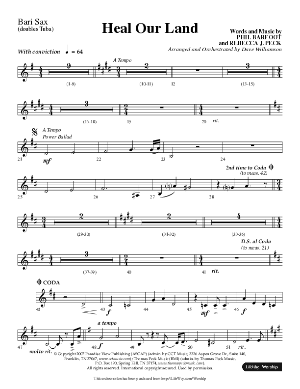 Heal Our Land (Choral Anthem SATB) Bari Sax (Lifeway Choral / Arr. Dave Williamson)