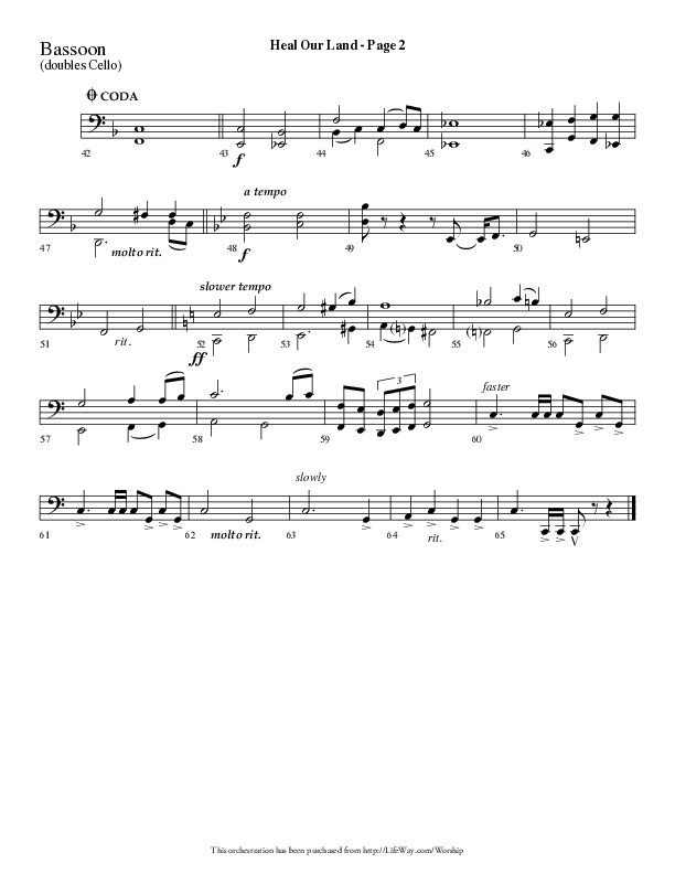 Heal Our Land (Choral Anthem SATB) Bassoon (Lifeway Choral / Arr. Dave Williamson)