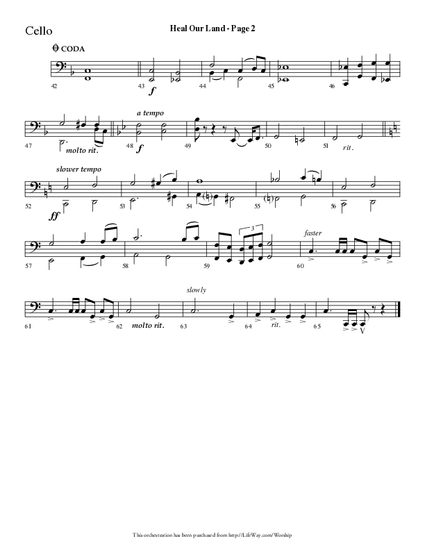 Heal Our Land (Choral Anthem SATB) Cello (Lifeway Choral / Arr. Dave Williamson)