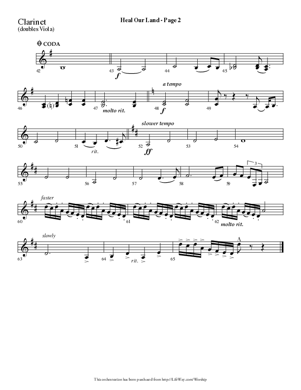 Heal Our Land (Choral Anthem SATB) Clarinet (Lifeway Choral / Arr. Dave Williamson)