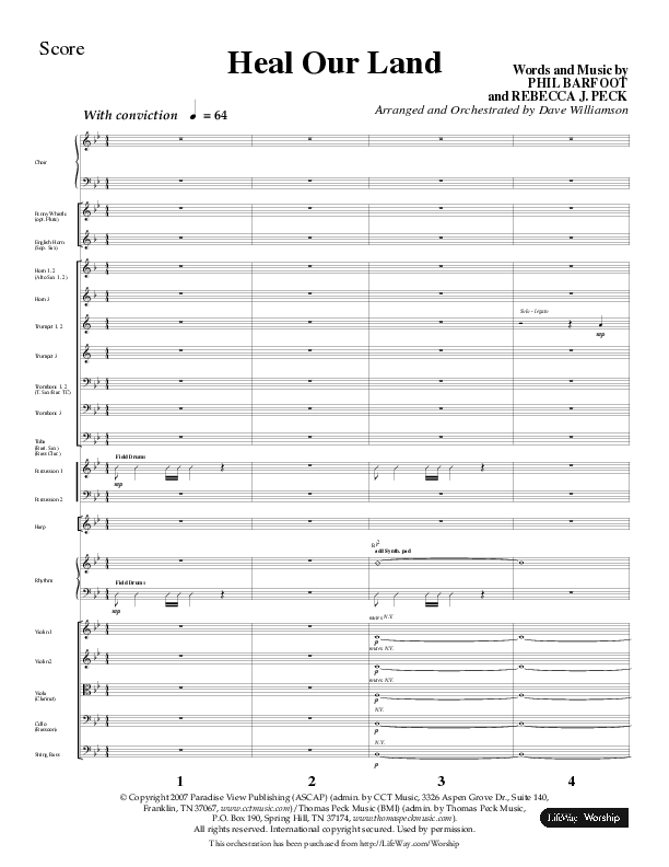 Heal Our Land (Choral Anthem SATB) Orchestration (Lifeway Choral / Arr. Dave Williamson)
