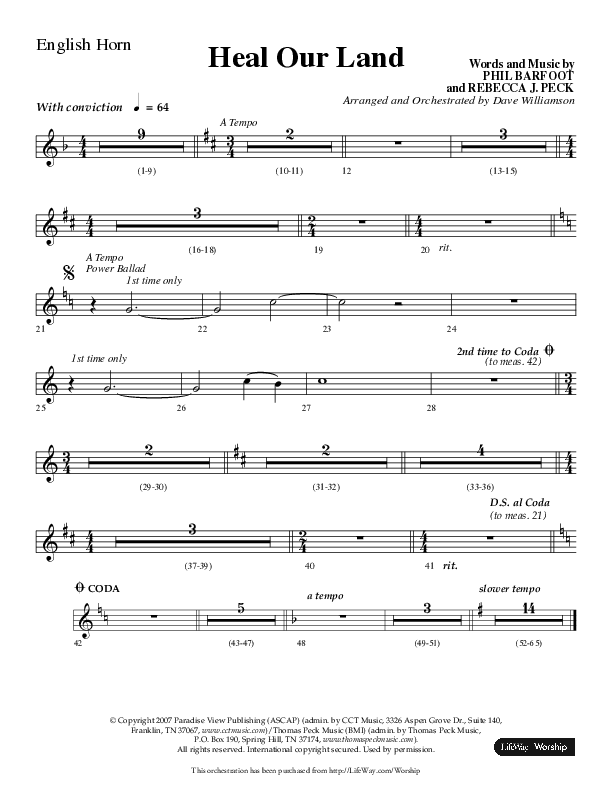 Heal Our Land (Choral Anthem SATB) English Horn (Lifeway Choral / Arr. Dave Williamson)
