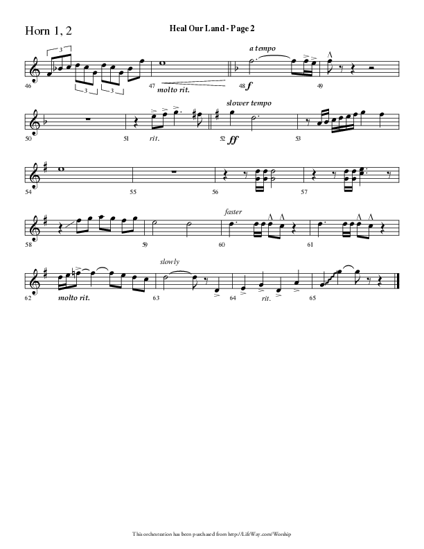 Heal Our Land (Choral Anthem SATB) French Horn 1/2 (Lifeway Choral / Arr. Dave Williamson)