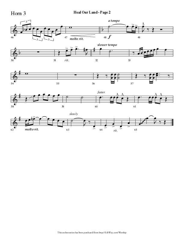 Heal Our Land (Choral Anthem SATB) French Horn 3 (Lifeway Choral / Arr. Dave Williamson)