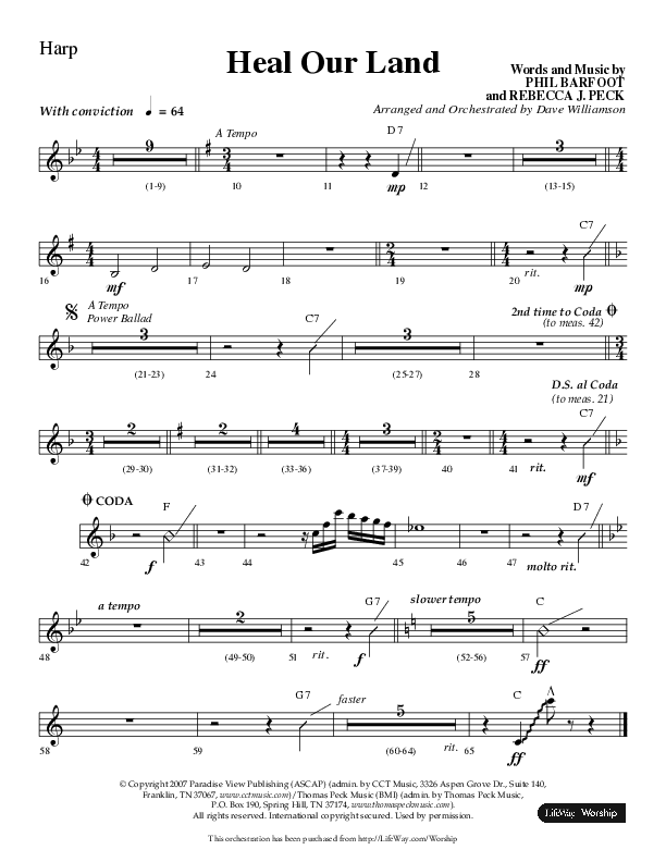Heal Our Land (Choral Anthem SATB) Harp (Lifeway Choral / Arr. Dave Williamson)