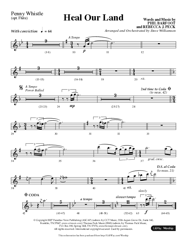 Heal Our Land (Choral Anthem SATB) Pennywhistle (Lifeway Choral / Arr. Dave Williamson)