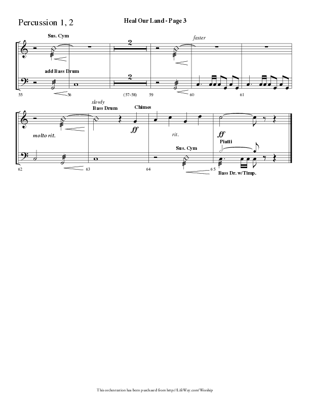 Heal Our Land (Choral Anthem SATB) Percussion 1/2 (Lifeway Choral / Arr. Dave Williamson)