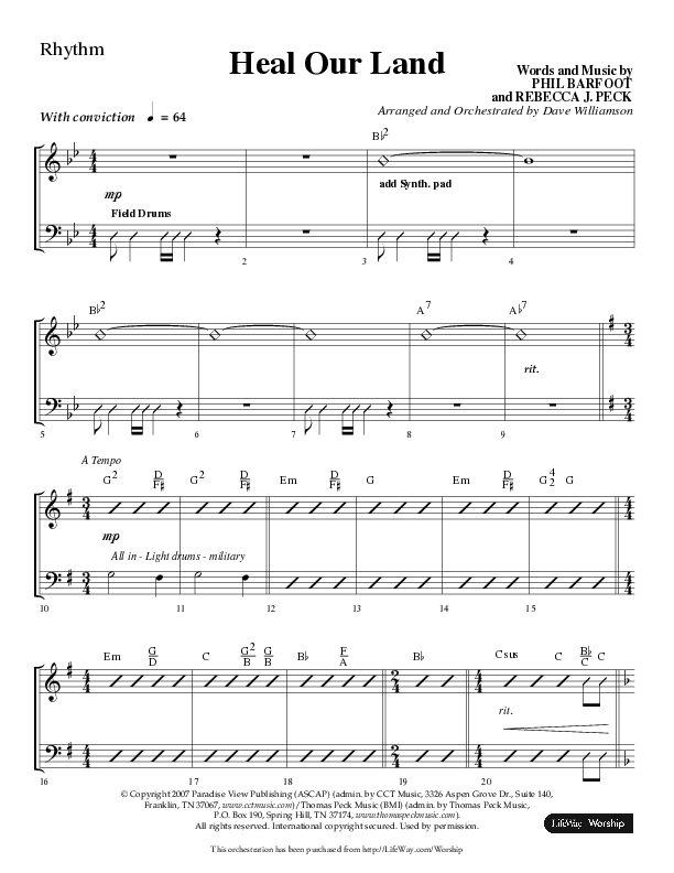 Heal Our Land (Choral Anthem SATB) Rhythm Chart (Lifeway Choral / Arr. Dave Williamson)