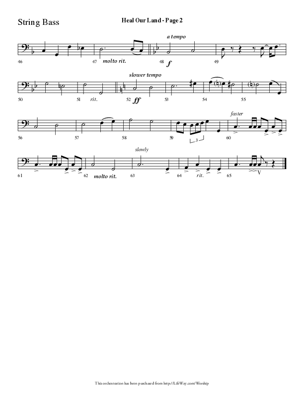 Heal Our Land (Choral Anthem SATB) String Bass (Lifeway Choral / Arr. Dave Williamson)