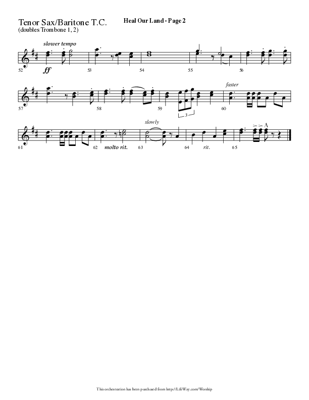Heal Our Land (Choral Anthem SATB) Tenor Sax/Baritone T.C. (Lifeway Choral / Arr. Dave Williamson)