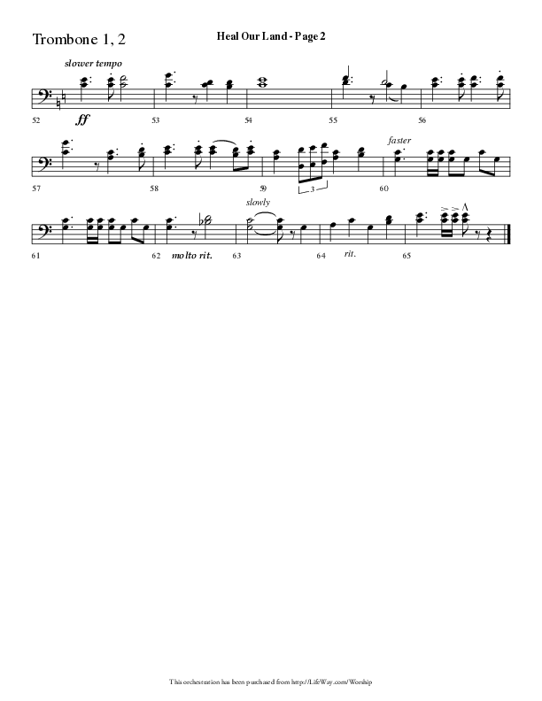 Heal Our Land (Choral Anthem SATB) Trombone 1/2 (Lifeway Choral / Arr. Dave Williamson)